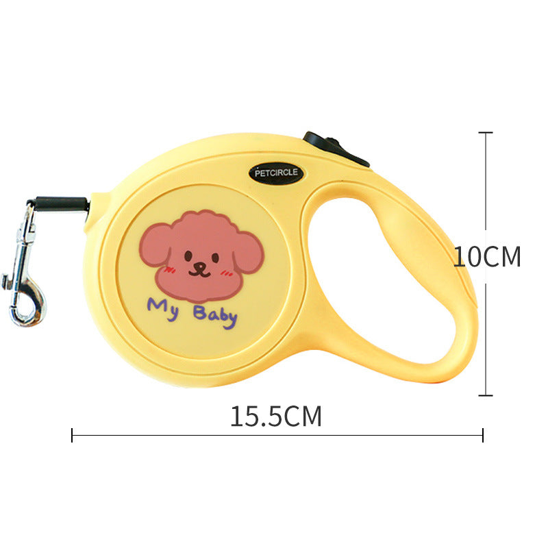 Pink 5m Cartoon Retractable Dog Leash for Golden Retriever & Poodle Puppies - Durable, Tangle-Free Pet Walking Essential