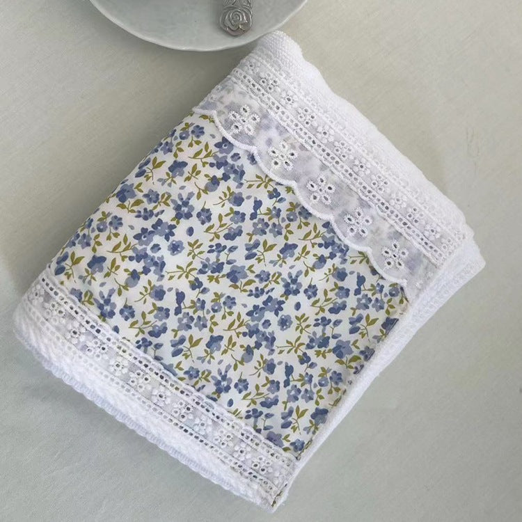 2 PCS Blue Small Flower B 100% Cotton Solid Color Thickened Adult Face Towel with Floral Soft Texture - 35 x 75cm