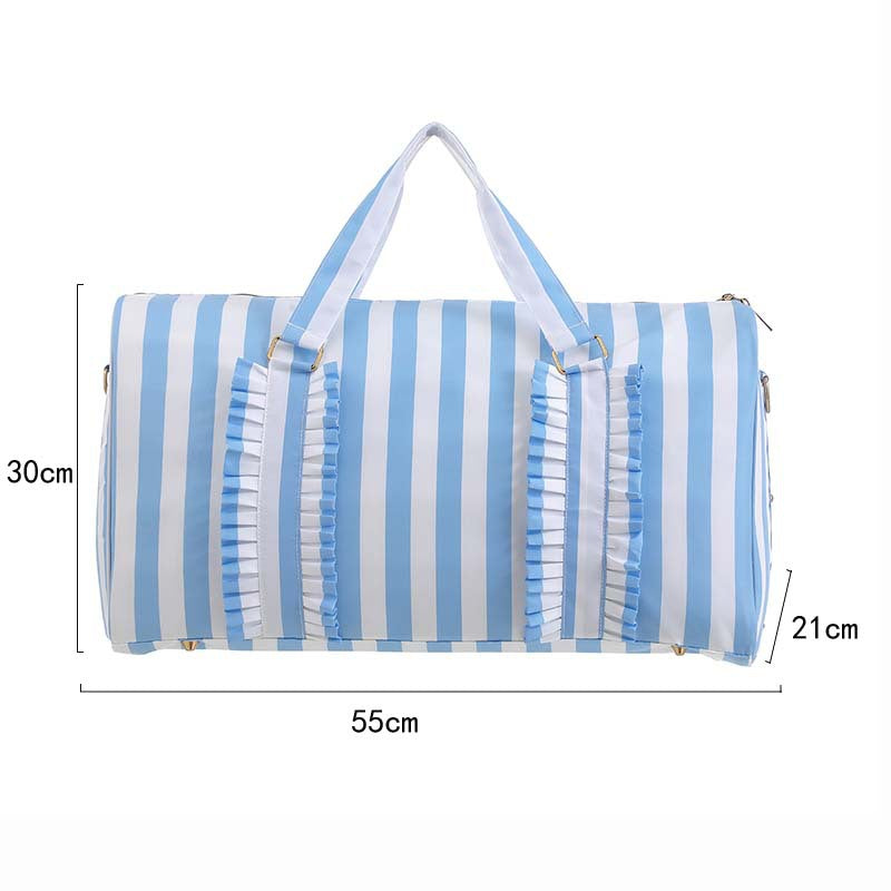 Blue Travel Bag with Large Capacity - Stylish Striped Backpack for Short Trips, 40x28x10cm