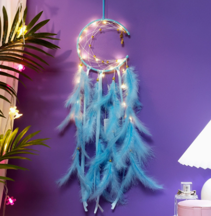 Blue With light 2 PCS Mystic Moon Dreamcatcher Wind Chime Pendant - Elegant Lunar Design with Soothing Tones