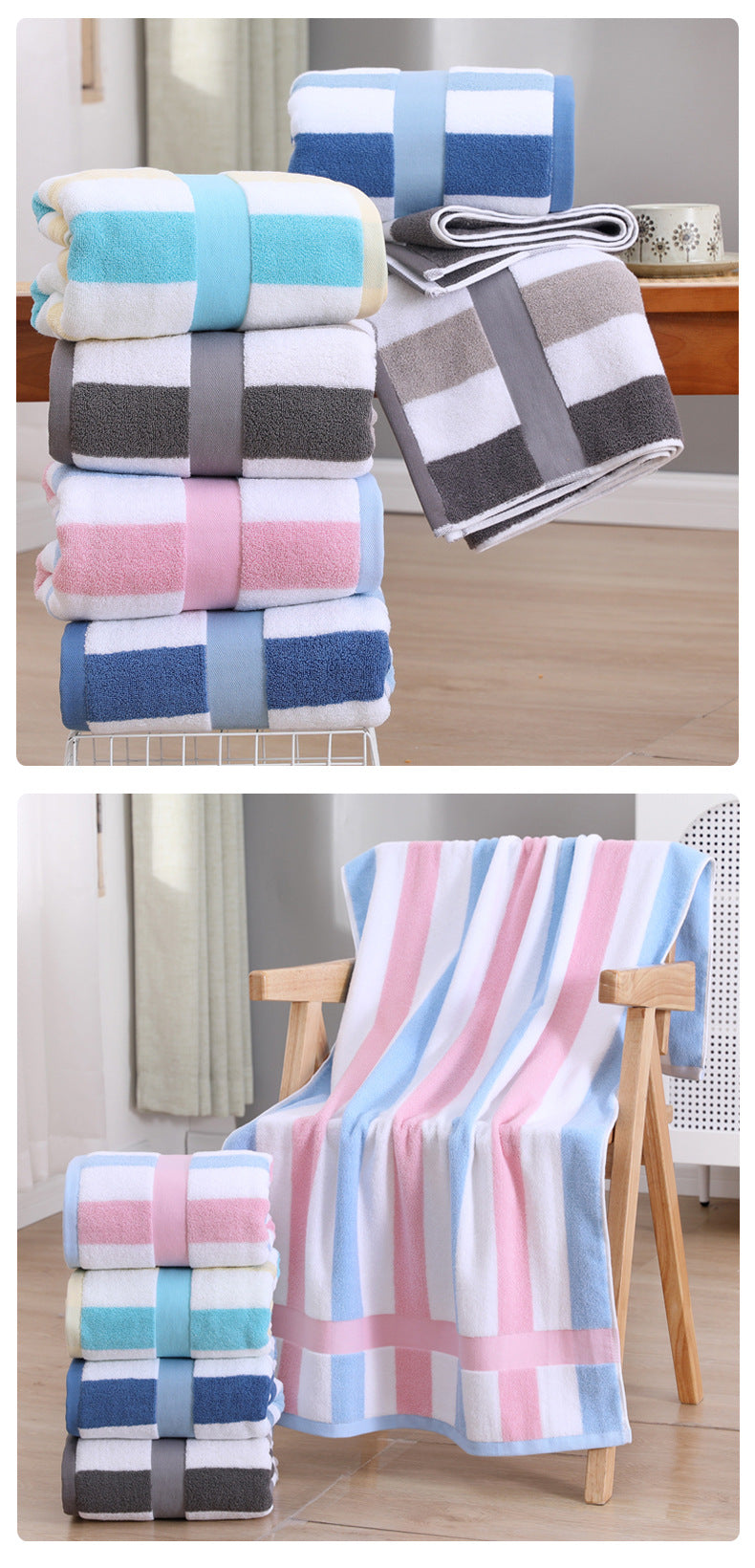 Blue Ultra-Absorbent Long-Fiber Cotton Large Bath Towel-Perfect for Home, Hotel, and Beauty Salons 140cm*70cm