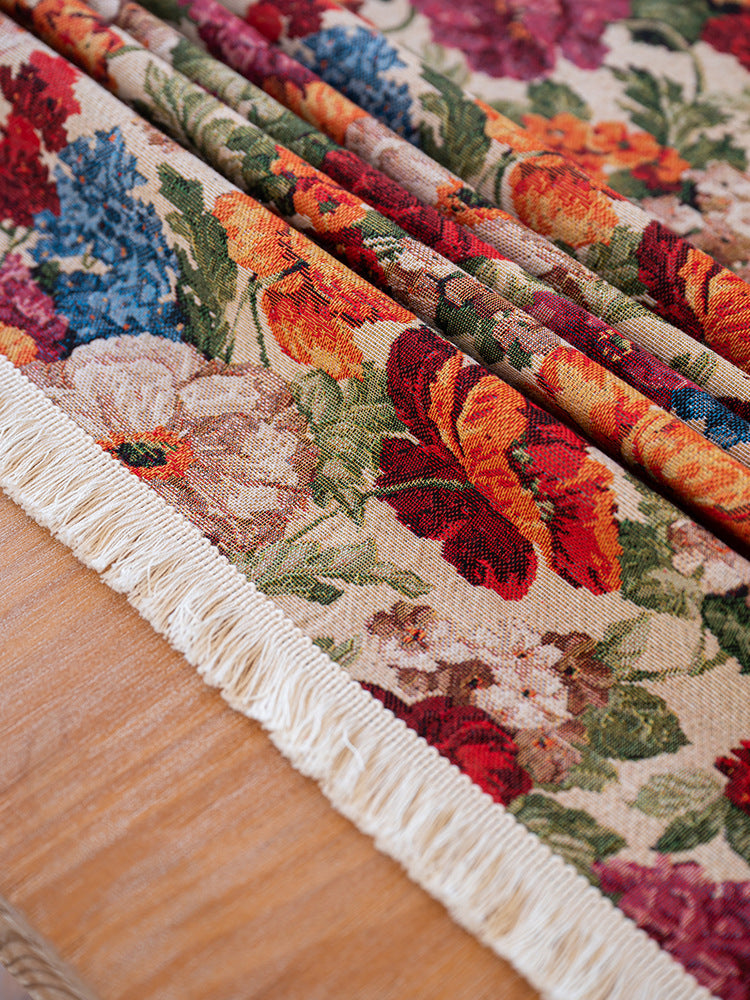 Floral Cotton Linen Tablecloth | Vintage Style Country Garden Design, 100*160cm