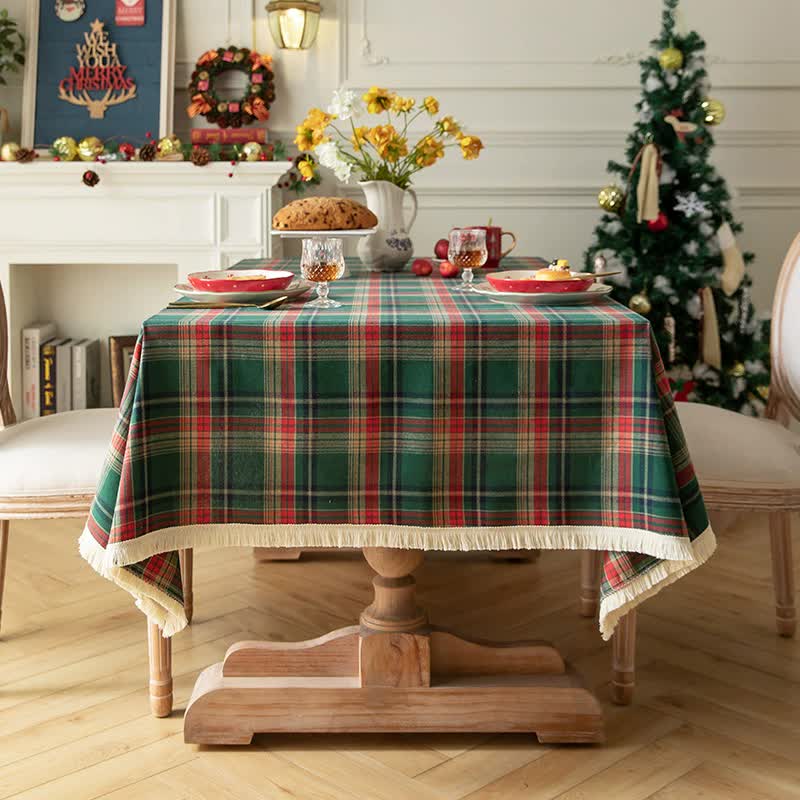 Vintage Plaid Fabric Tablecloth | Classic English Red and Green Plaid Tablecloth for Dining Table and Party Decoration 100*160cm