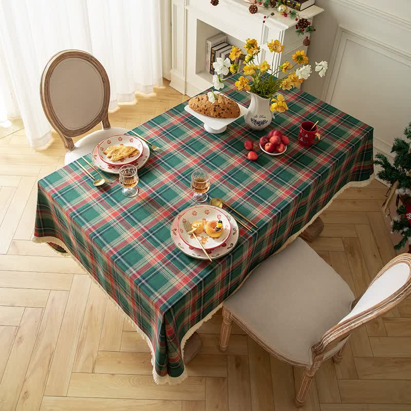 Vintage Plaid Fabric Tablecloth | Classic English Red and Green Plaid Tablecloth for Dining Table and Party Decoration 100*160cm