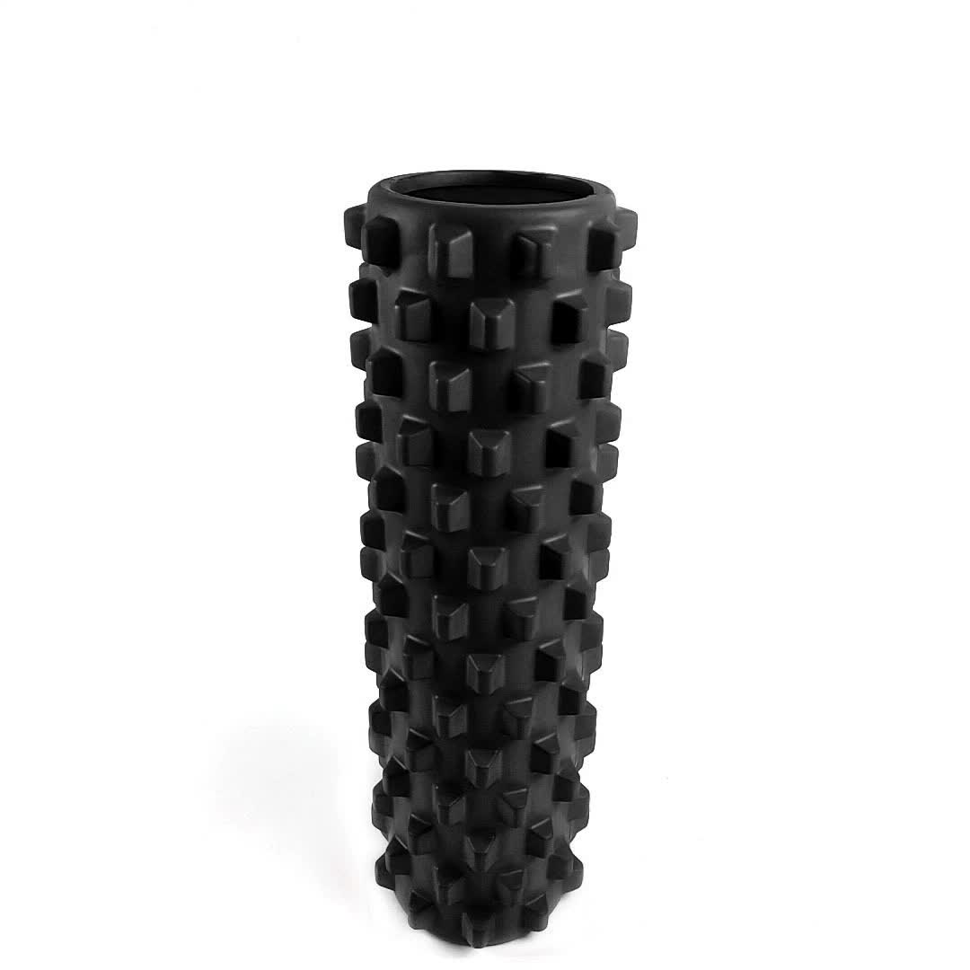 Black Solid Yoga Foam Roller 45cm -Colorful Wolf Tooth Design Muscle Relaxation Massage Stick for Fitness and Sports