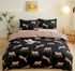 Black leopard print Three-Piece Bedding Set - Comfortable Polyester with Adjustable Corner Straps Quilt Cover 200*230CM + Pillowcase 51*76CM*2