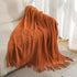 Orange Premium Woven Knitted Throw Blanket with Tassels | Soft, Cozy Sofa & Bed Blanket, Perfect for Office or Afternoon Naps 127x172cm