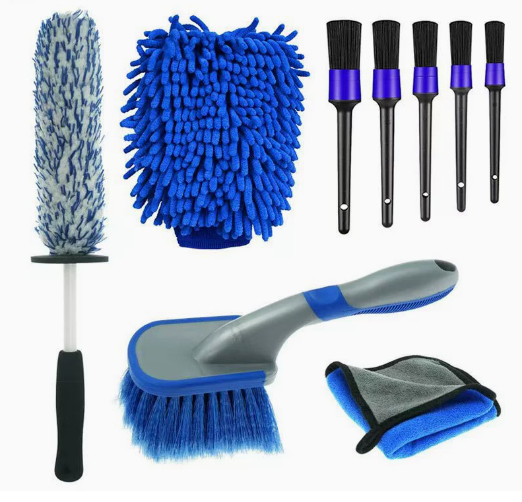 9-Piece Car Cleaning and Detailing Kit - Comprehensive Auto Wash Set with Brushes, Towels, and More