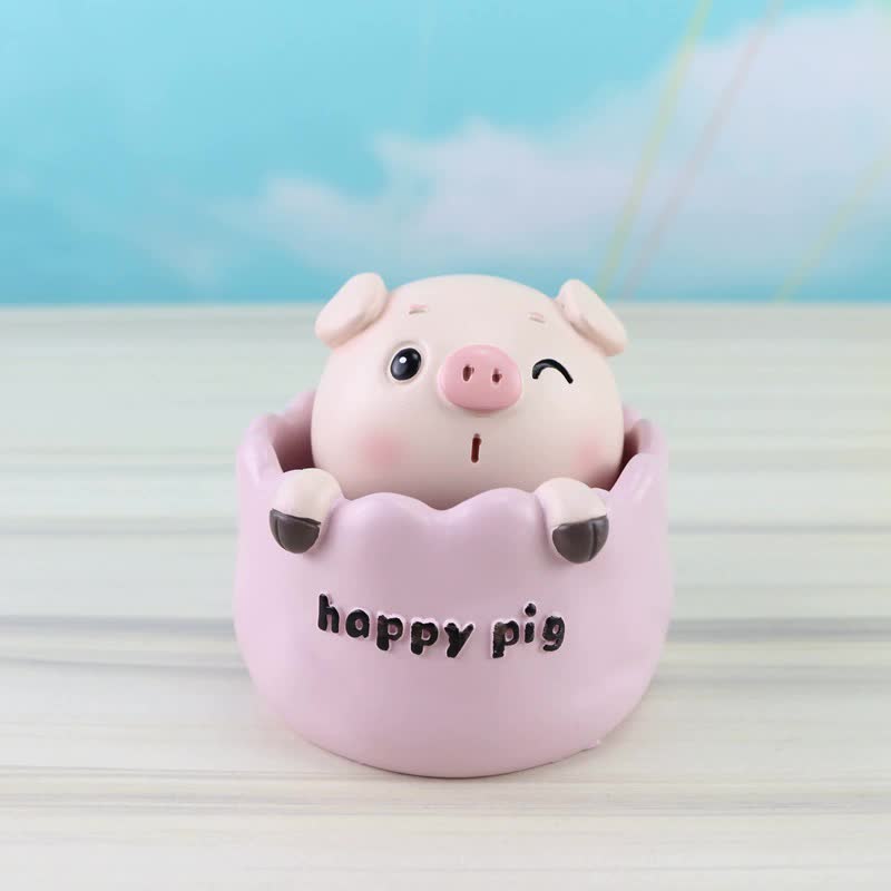 2 pcs Pink Cute Pig Head Bobble Head Car Ornament | Resin Pig Doll for Car Dashboard Decoration 6.5x7cm