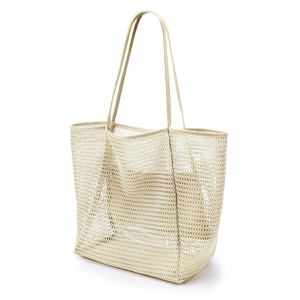 2 pcs Milky Casual Mesh Tote Bag - Shoulder Bag for Beach & Travel 35x17x37cm