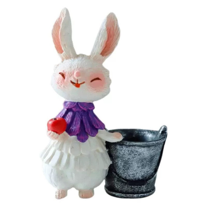 Purple Bunny with Bucket Whimsical Bunny Garden Decor - Easter Flower Pot Statue