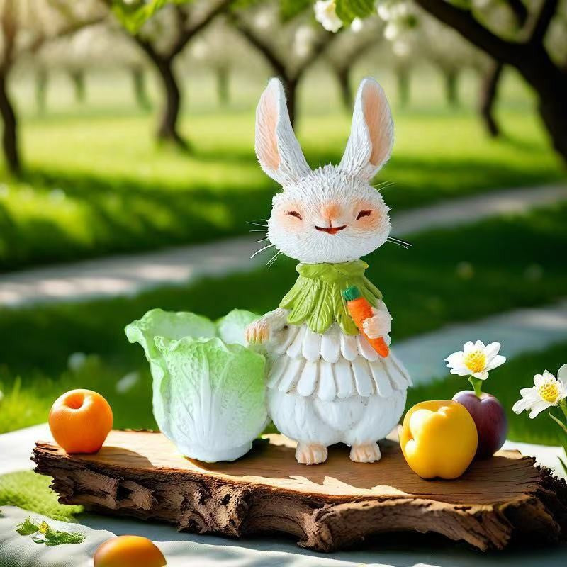 Green Bunny with Bucket Whimsical Bunny Garden Decor - Easter Flower Pot Statue