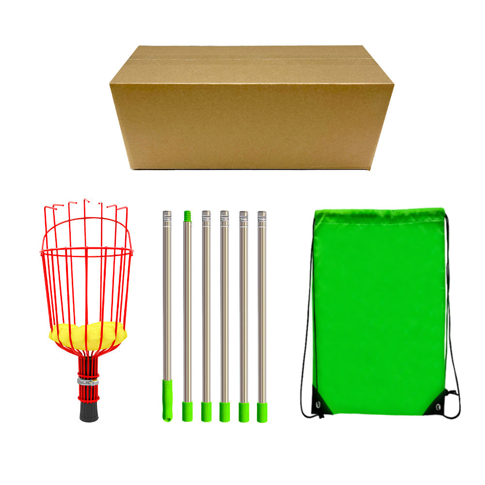 Fruit picking tool with telescopic pole - stainless steel fruit picking pole, high altitude tree fruit picking tool 2.4m
