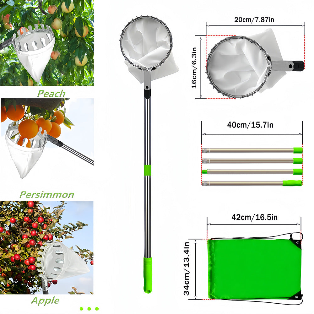 Telescoping Fruit Picker - Apple, Peach, Persimmon Harvesting Tool with Collection Bag, High Reach Fruit Catcher 4m
