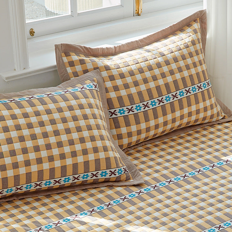 Yellow grid Soft Cotton Gauze Pillowcase Set - Breathable, Non-slip, Extra Large Pillow Core Not Included