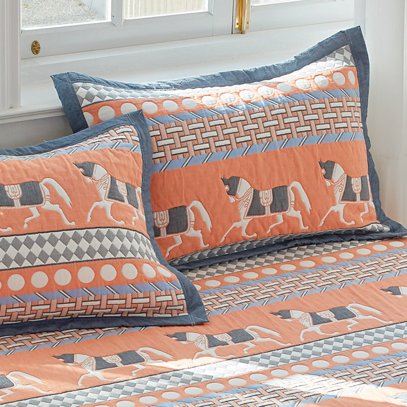 Orange Horse Soft Cotton Gauze Pillowcase Set - Breathable, Non-slip, Extra Large Pillow Core Not Included56x80cm