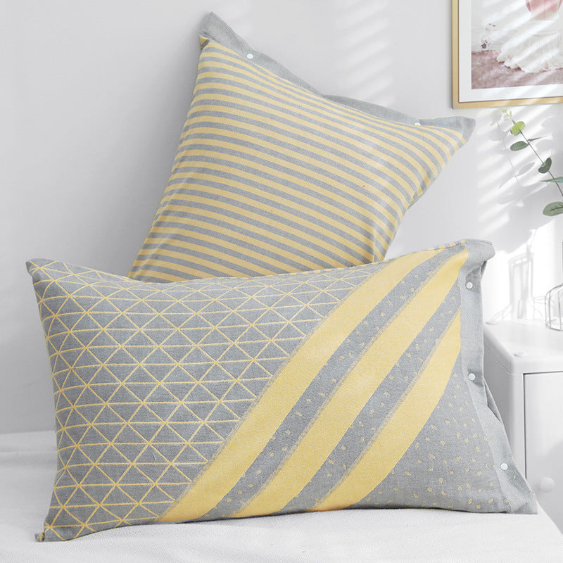 Gray Twill Snap-On Cotton Gauze Pillowcase Set - Full Coverage, Non-Slip, Easy Closure One pair without pillow core