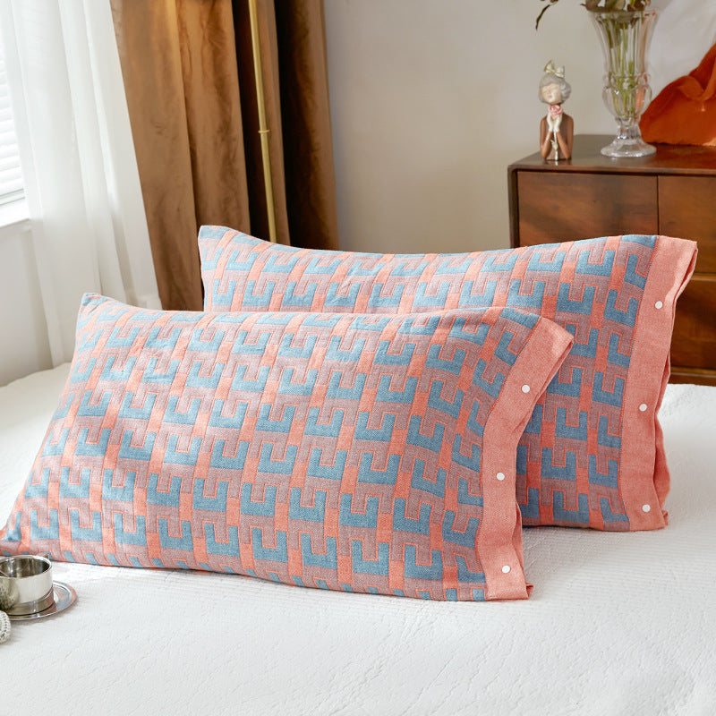 U-shaped orange Snap-On Cotton Gauze Pillowcase Set - Full Coverage, Non-Slip, Easy Closure One pair without pillow core