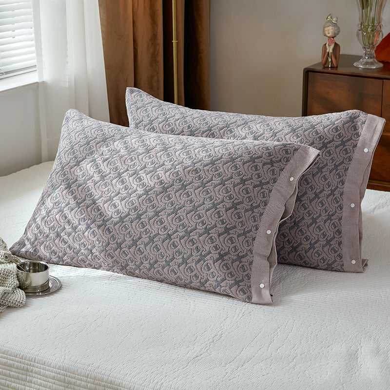 Brown B pattern Snap-On Cotton Gauze Pillowcase Set - Full Coverage, Non-Slip, Easy Closure One pair without pillow core