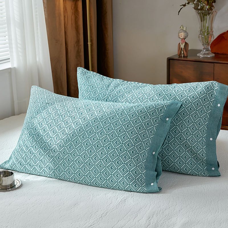 Green Prism Snap-On Cotton Gauze Pillowcase Set - Full Coverage, Non-Slip, Easy Closure One pair without pillow core