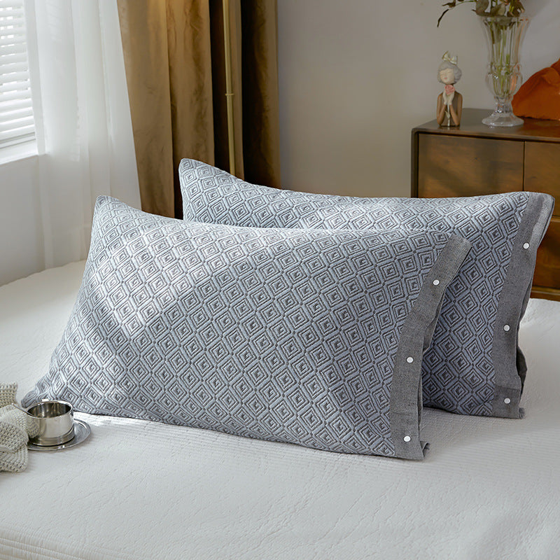 Gray Prism Snap-On Cotton Gauze Pillowcase Set - Full Coverage, Non-Slip, Easy Closure One pair without pillow core