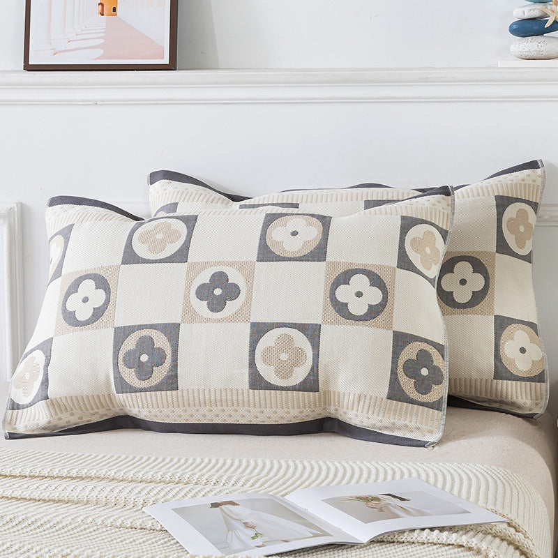Pair of Gray Clover Tied Cotton Gauze Pillow Cover - Secure Fit, Premium Comfort Insert Not Included