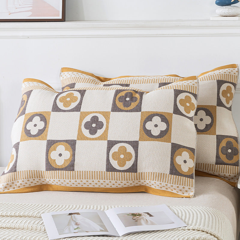 Pair of Brown four-leaf clover Tied Cotton Gauze Pillow Cover - Secure Fit, Premium Comfort Insert Not Included