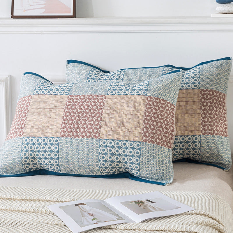 Pair of Blue Tied Cotton Gauze Pillow Cover - Secure Fit, Premium Comfort Insert Not Included