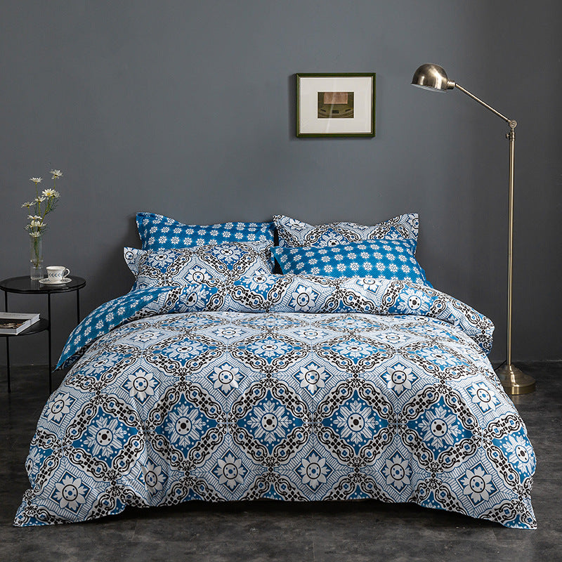 Blue Floral Duvet Cover - 3 Piece Bedding Set with Corner Ties