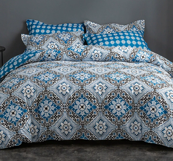 Blue Floral Duvet Cover - 3 Piece Bedding Set with Corner Ties