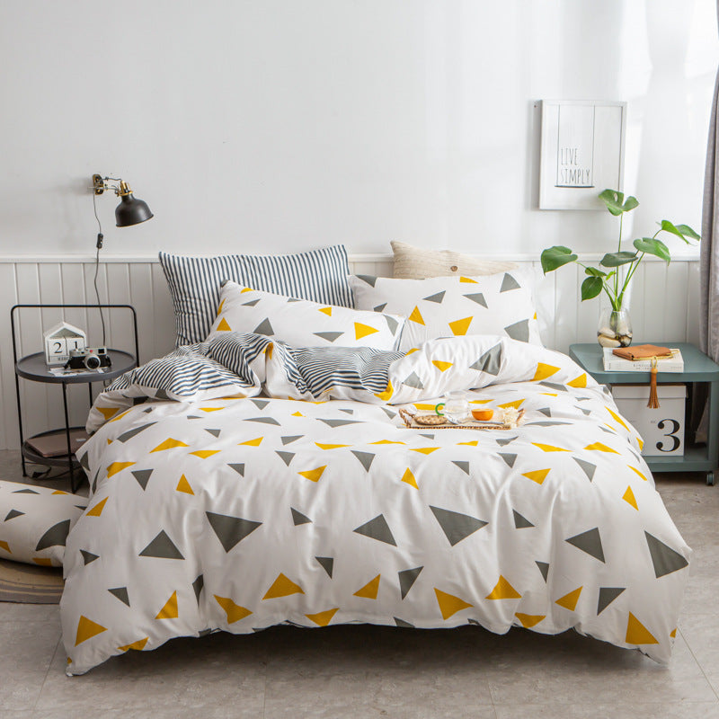 Triangle pattern Duvet Cover - 3 Piece Bedding Set with Corner TiesQuilt cover 200cm x 230cm, pillowcase 51 x 92cm