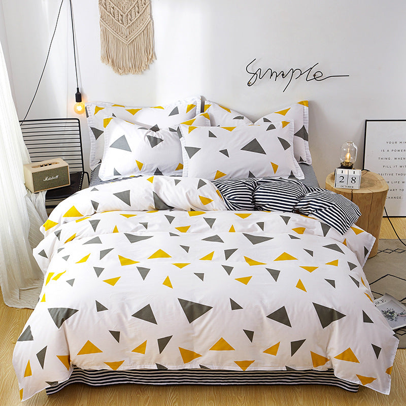 Triangle pattern Duvet Cover - 3 Piece Bedding Set with Corner TiesQuilt cover 200cm x 230cm, pillowcase 51 x 92cm