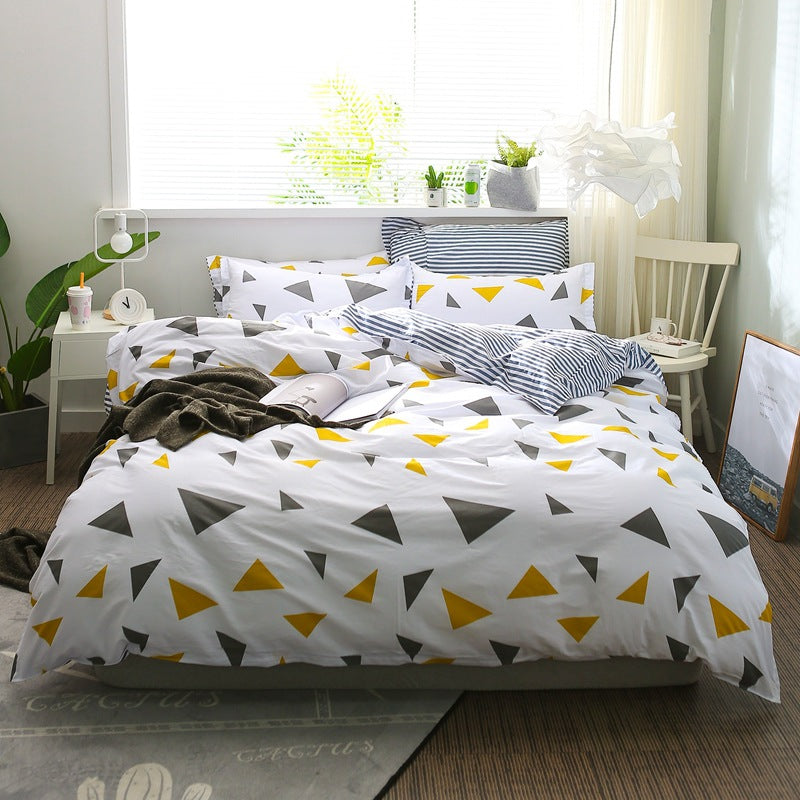 Triangle pattern Duvet Cover - 3 Piece Bedding Set with Corner TiesQuilt cover 230cm x 230cm, pillowcase 51 x 92cm