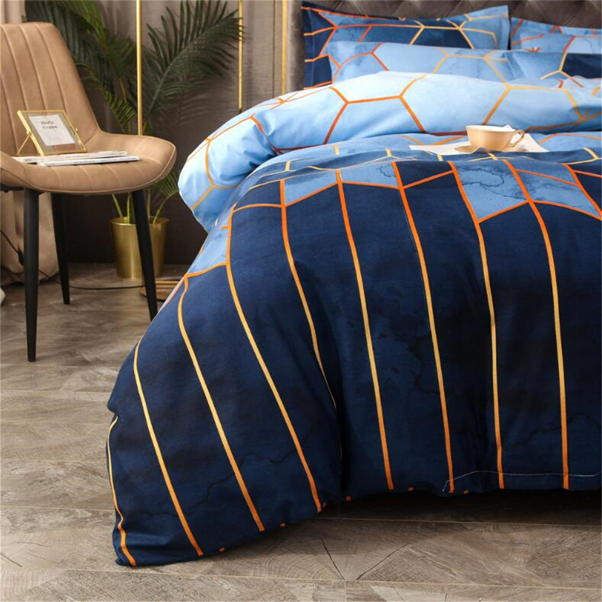 Geometric Print Duvet Cover - 3 Piece Blue Ombre Bedding Set Quilt cover 230X265cm-Pillowcase 51X92cm