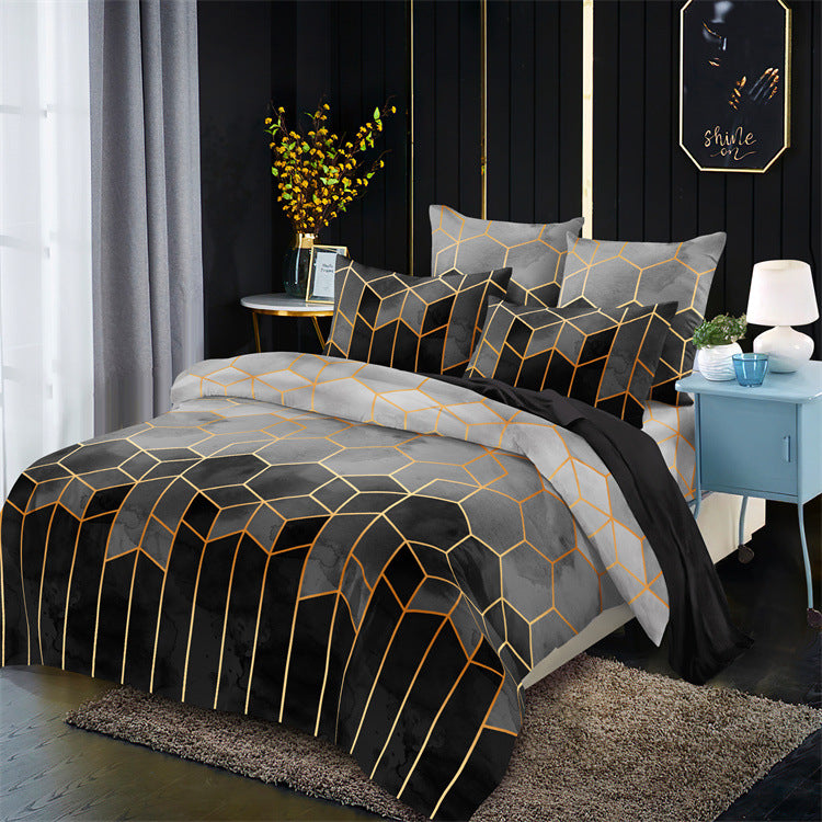 Geometric Print Duvet Cover - 3 Piece Grey Ombre Bedding Set Quilt cover 230x230cm-Pillow cover 51x76cm