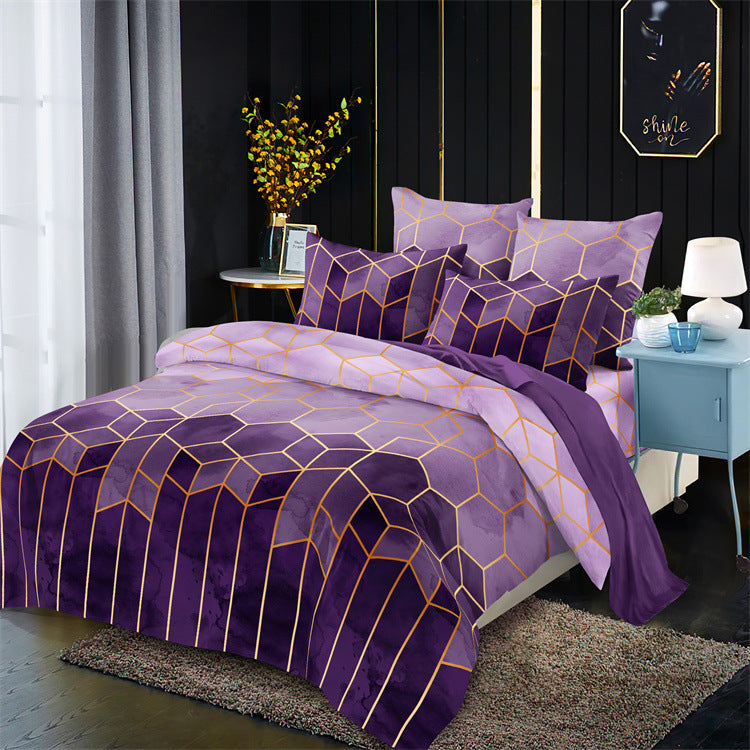 Geometric Print Duvet Cover - 3 Piece Purple Ombre Bedding Set Quilt cover 230x230cm-Pillow cover 51x76cm