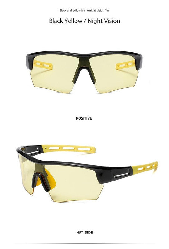 2 pcs Outdoor Sports Sunglasses - UV Protection HD Lenses for Cycling, Boating, Fishing(Black and yellow frame night vision film)