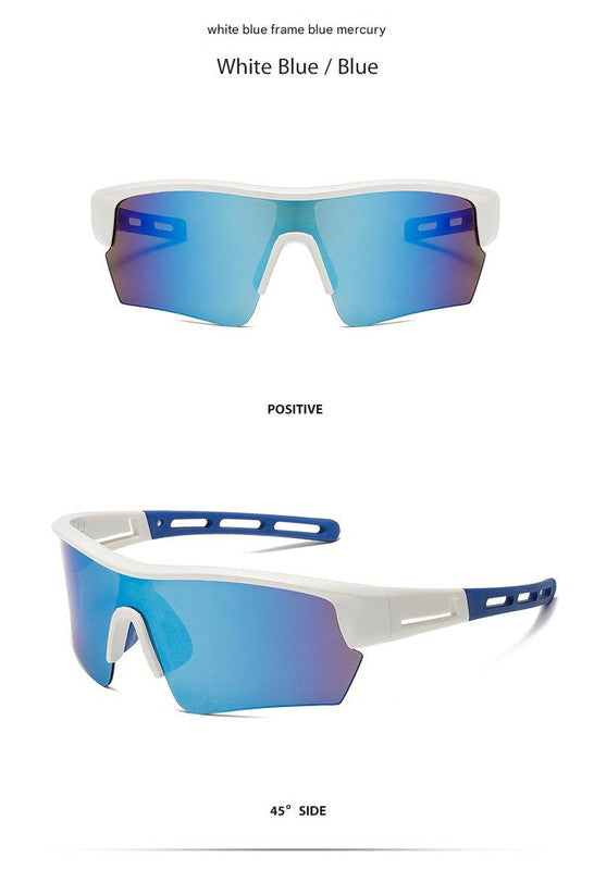 2 pcs Outdoor Sports Sunglasses - UV Protection HD Lenses for Cycling, Boating, FishingWhite blue frame blue mercury