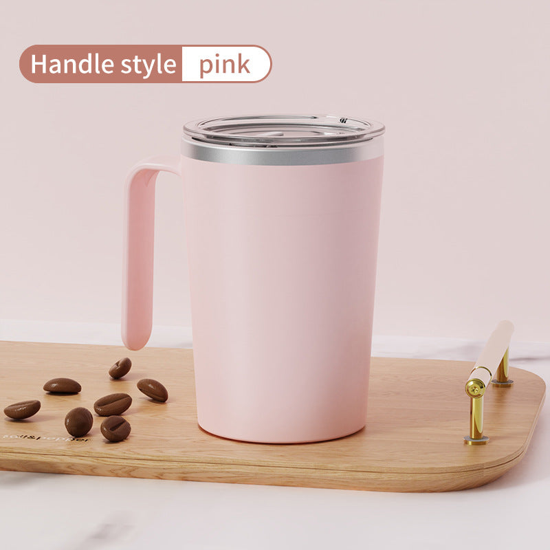 Pink Portable Automatic Mixing Coffee Cup - Stainless Steel Magnetic Stirrerhandle stlye