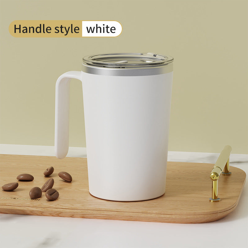 White Portable Automatic Mixing Coffee Cup - Stainless Steel Magnetic Stirrerhandle stlye