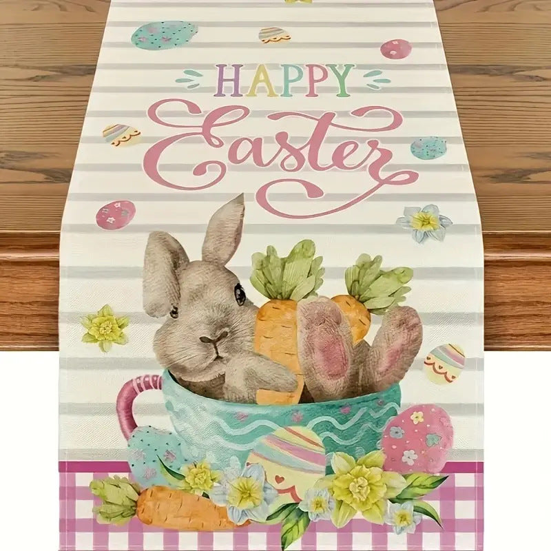 Easter Table Runner - Linen Bunny Decoration, 72-Inch Set of 2 Style 1