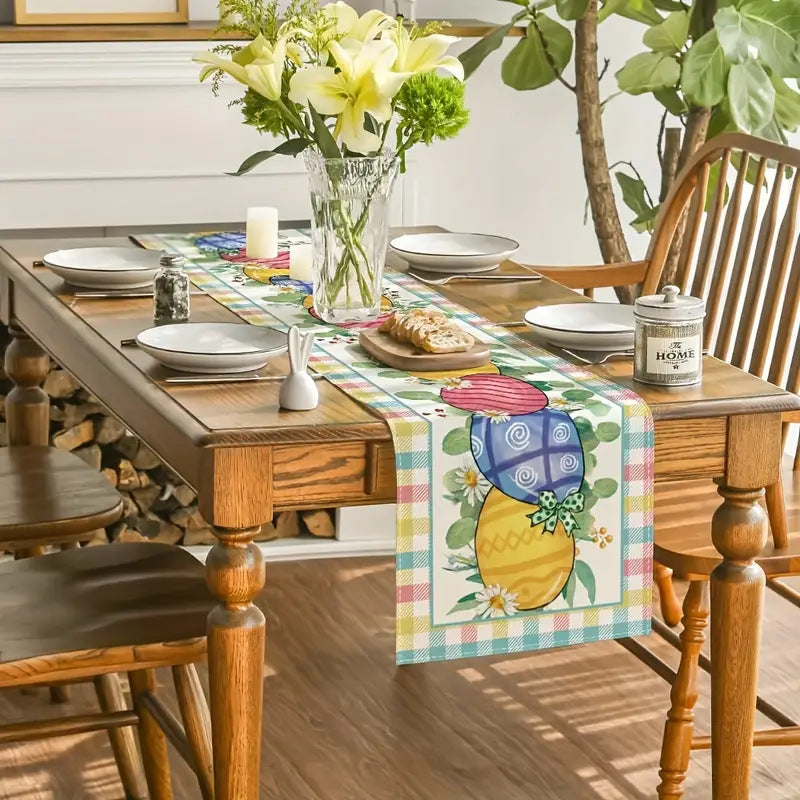 Easter Table Runner - Linen Bunny Decoration, 72-Inch Set of 2 Style 2