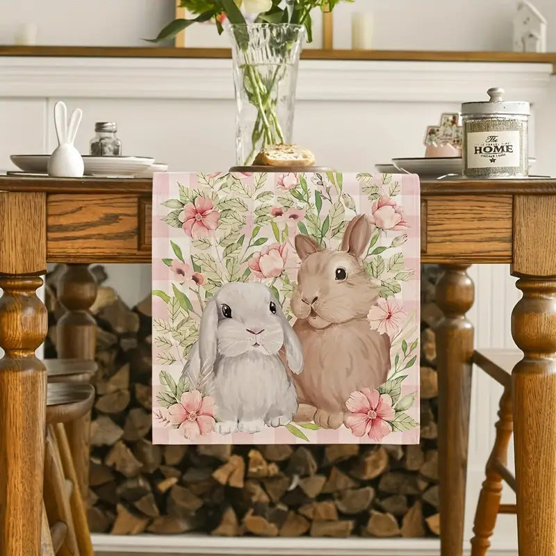 Easter Table Runner - Linen Bunny Decoration, 72-Inch Set of 2 Style 3