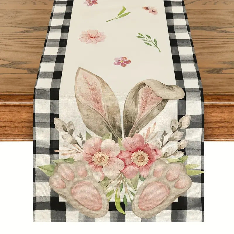 Easter Table Runner - Linen Bunny Decoration, 72-Inch Set of 2 Style 4