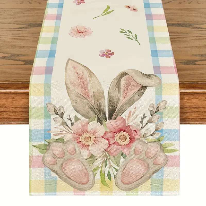 Easter Table Runner - Linen Bunny Decoration, 72-Inch Set of 2 Style 5