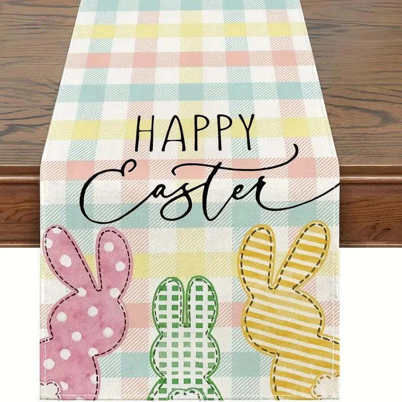 Easter Table Runner - Linen Bunny Decoration, 72-Inch Set of 2 Style 7