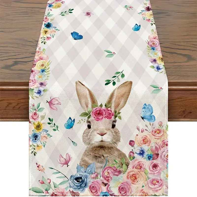 Easter Table Runner - Linen Bunny Decoration, 72-Inch Set of 2 Style 8
