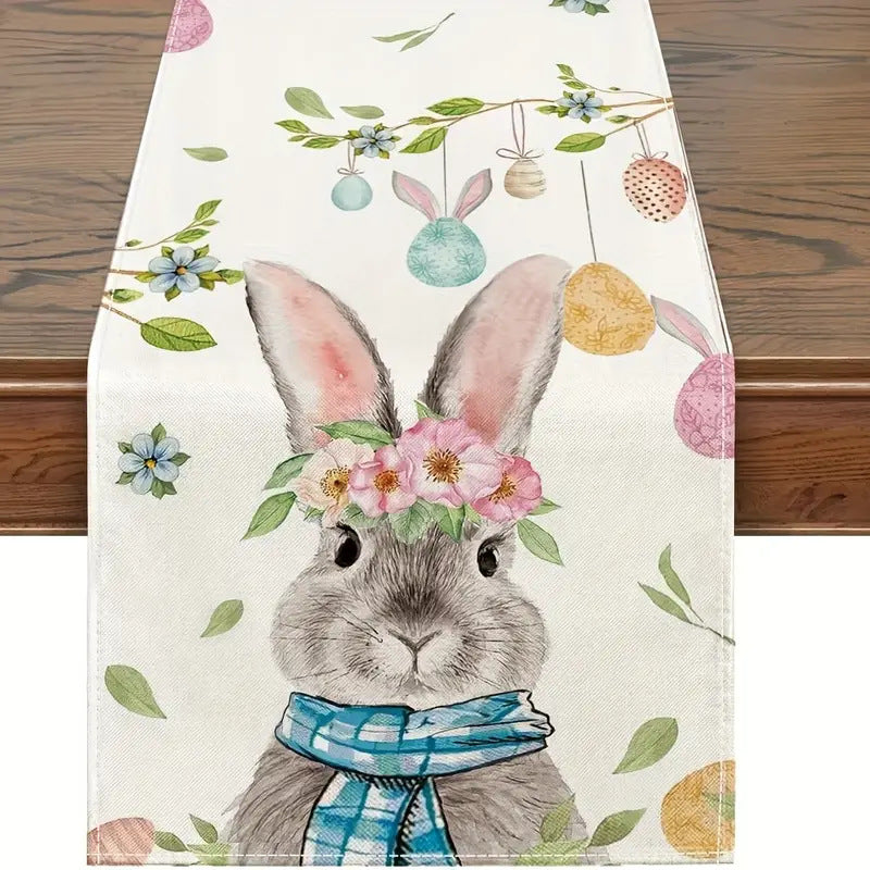 Easter Table Runner - Linen Bunny Decoration, 72-Inch Set of 2 Style 10