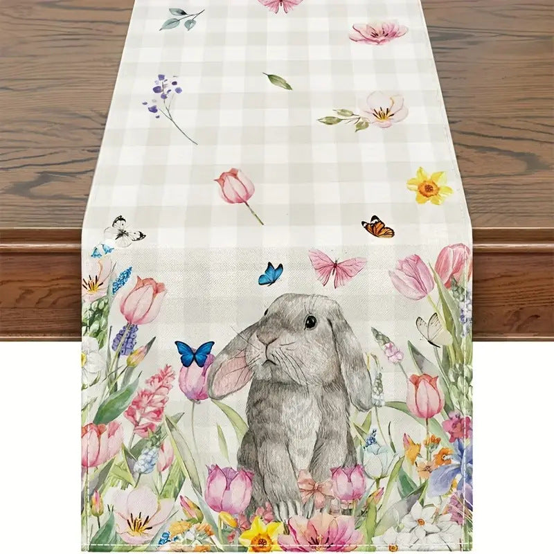 Easter Table Runner - Linen Bunny Decoration, 72-Inch Set of 2 Style 11