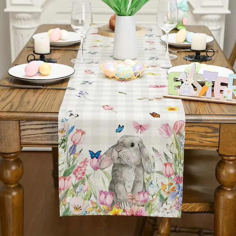Easter Table Runner - Linen Bunny Decoration, 72-Inch Set of 2 Style 11